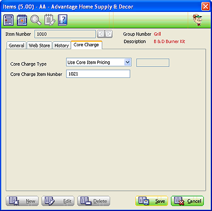 Item Master Core Tab