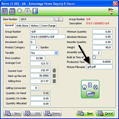 Item Master with PDF file