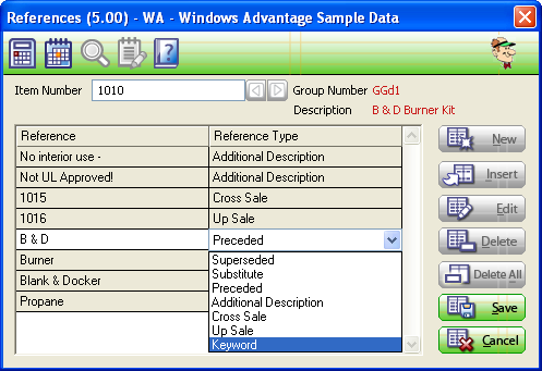 Item References Screen