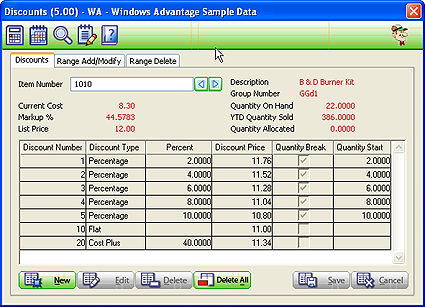 Item Discounts Main Tab