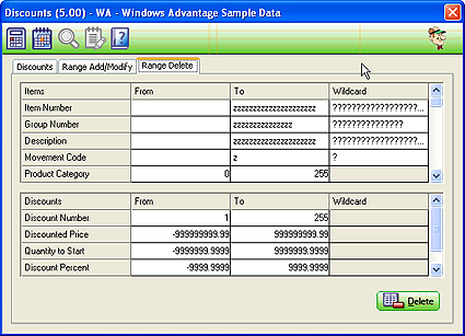 Item Discounts Range Delete option