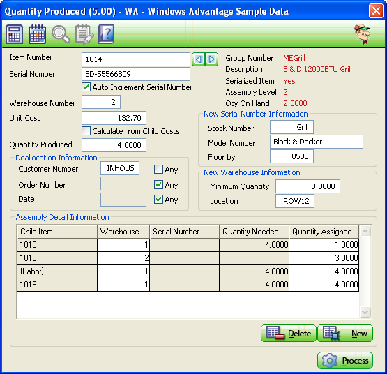 Quantity Produced Screen