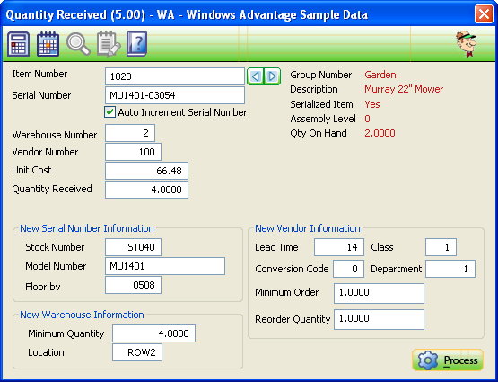 Quantity Received Screen
