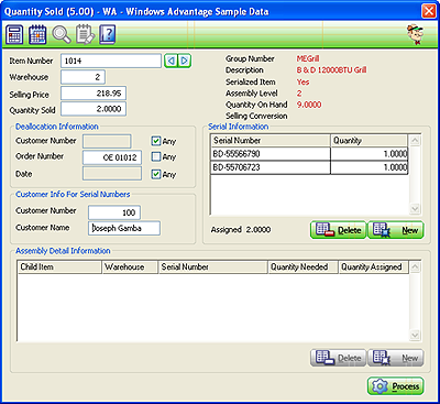 Quantity Sold Screen