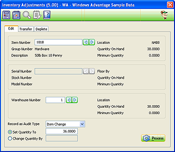Inventory Adjustments Quantity Change option