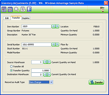 Inventory Adjustment Transfer option