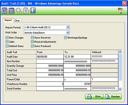 Audit Trail Reporting Tab
