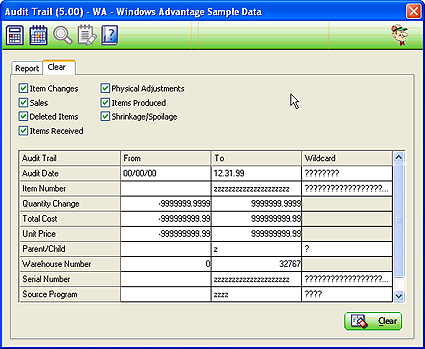 Audit Trail Clear Tab