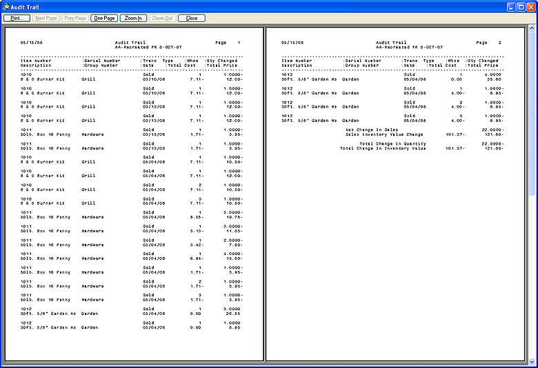 Print Preview of Audit Trail