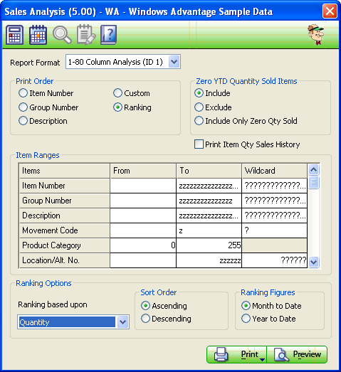 Sales Analysis Report Screen