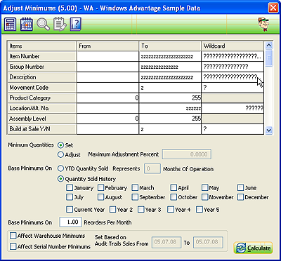 Adjust Minimums Dialog