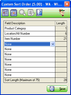 Custom Sort Order screen