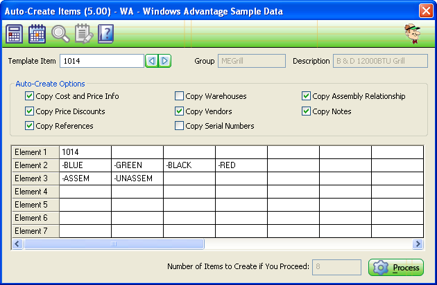 Auto-Create Items Screen