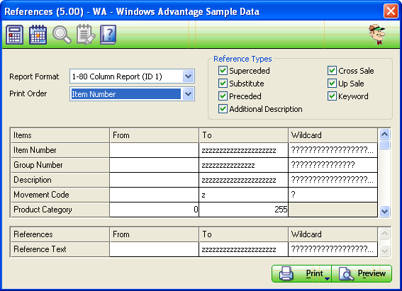 Item Reference Master Report Screen