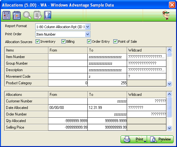 Allocation Report Screen